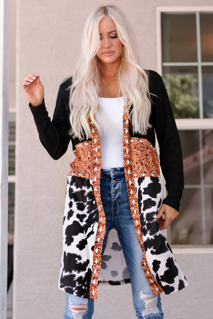 westers koeienprint patchwork vest - PrizQ
