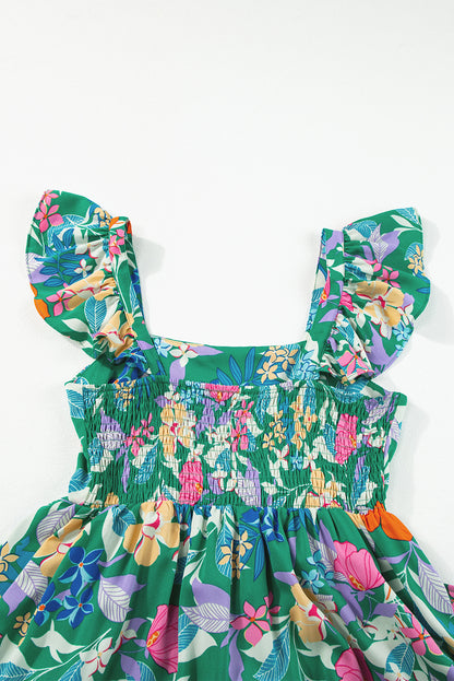 Roze mouwloze maxi-jurk met bloemenprint en ruches - PrizQ