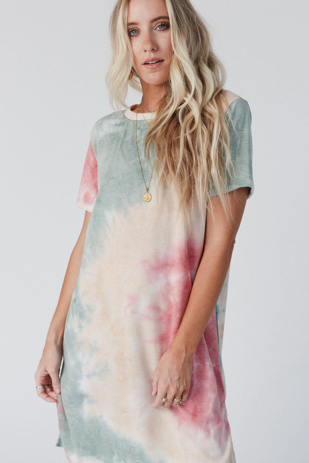 Multicolor Tie Dye Oversized Slit Tee Dress - PrizQ