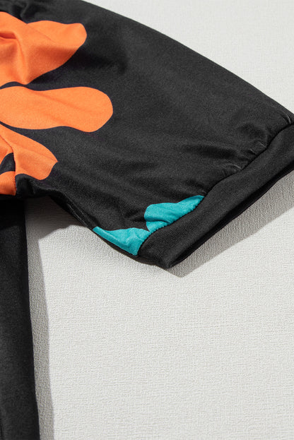Zwarte Tee met bloemenprint - PrizQ