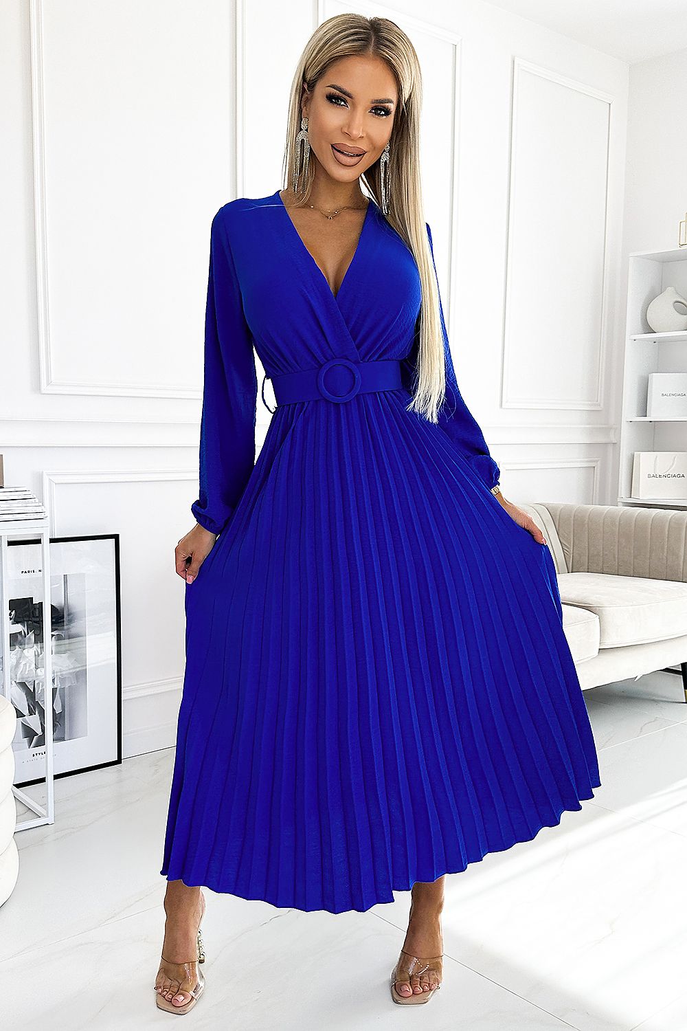 Envelophals jurk in crêpe stof – AzureWave dress in Europese productie