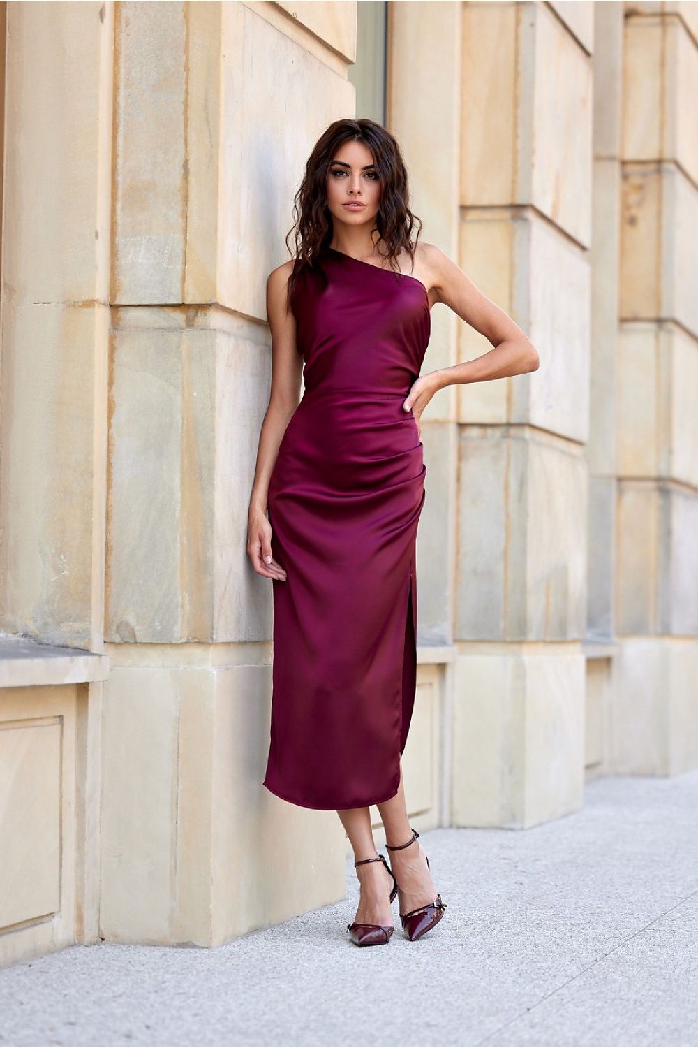 Aurora Plissé Midi Jurk | 200159 Roco Fashion
