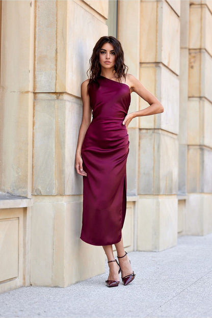 Aurora Plissé Midi Jurk | 200159 Roco Fashion