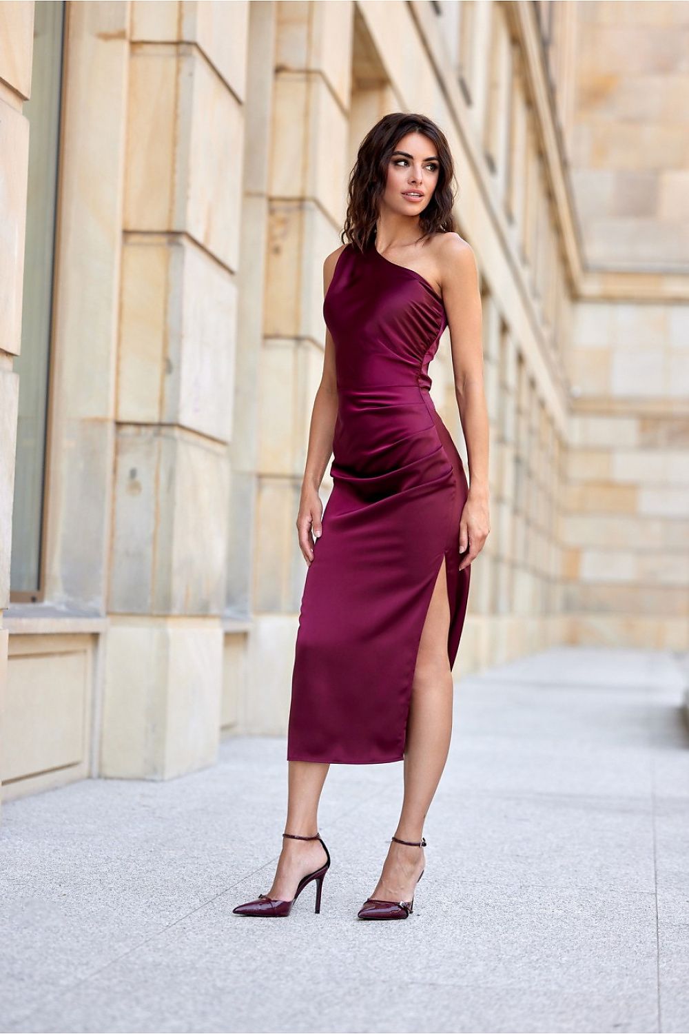 Aurora Plissé Midi Jurk | 200159 Roco Fashion