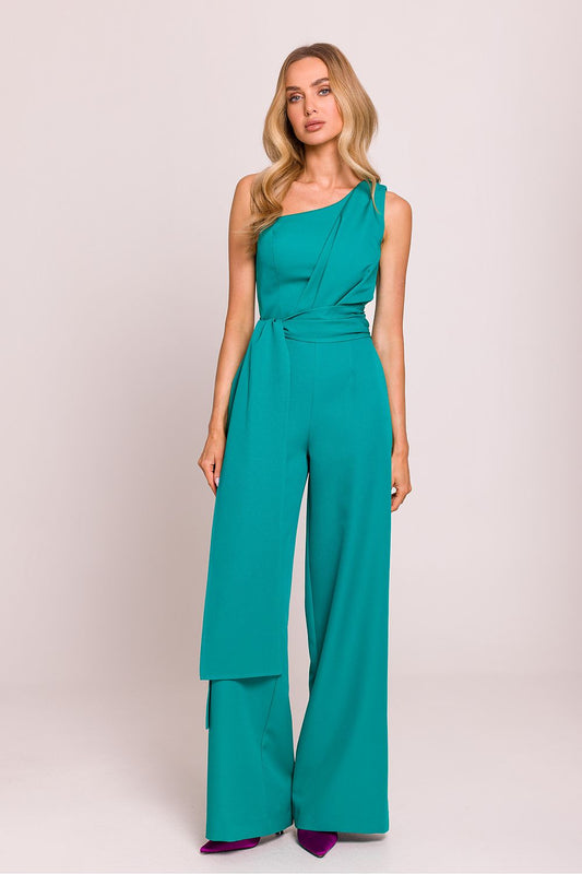 Varsovia Eclipse Asymetrische Jumpsuit met schoudermotief en zijsjerpen
