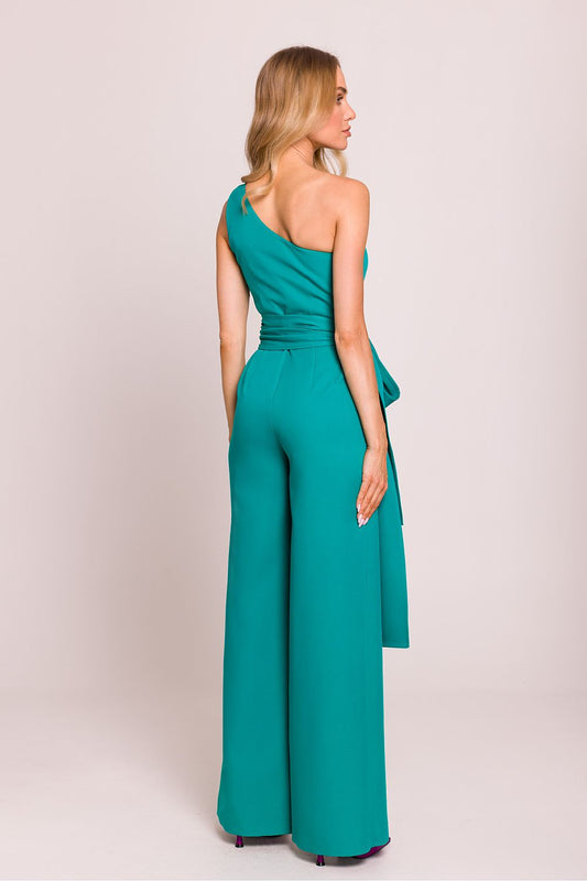 Elegante jumpsuit met verborgen zijrits en licht uitlopende broekspijpen