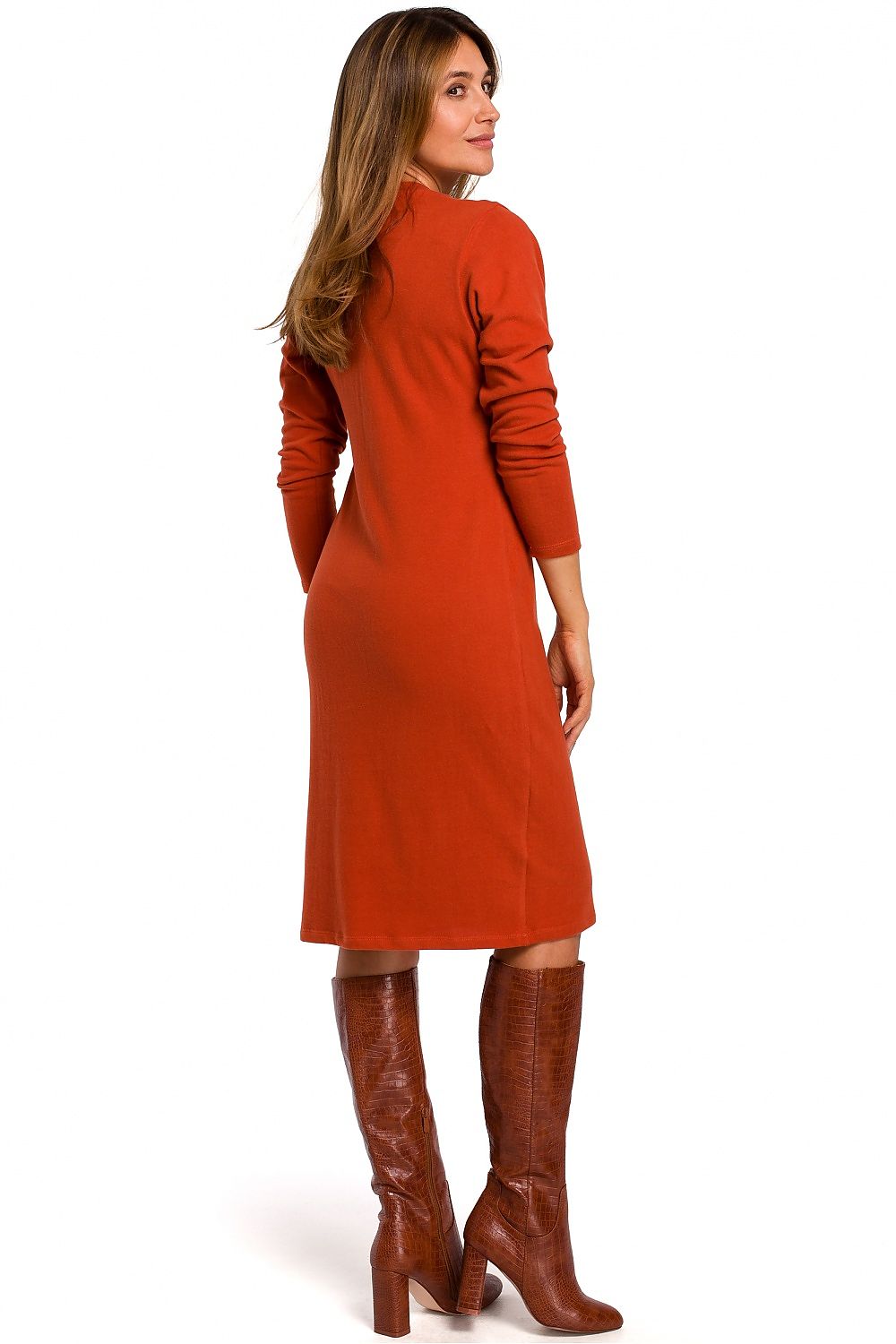 Lina Cotton Midi Dress – Eenvoudige midi jurk voor dagelijkse styling in dun katoenen breiwerk.