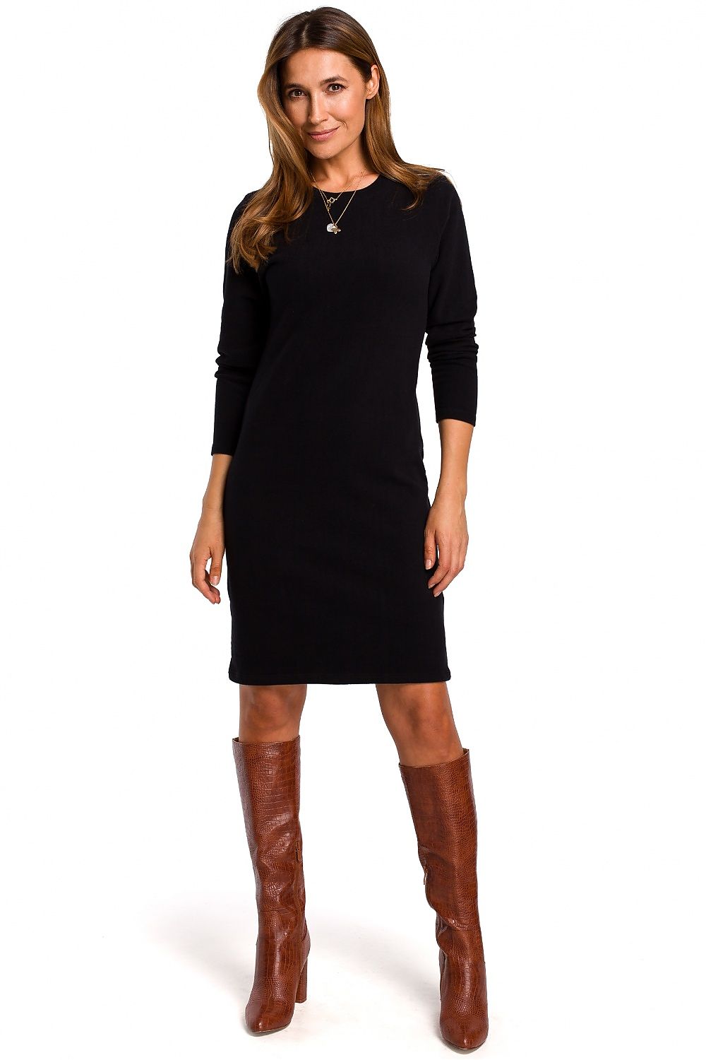 Lina Cotton Midi Dress – Eenvoudige midi jurk voor dagelijkse styling in dun katoenen breiwerk.
