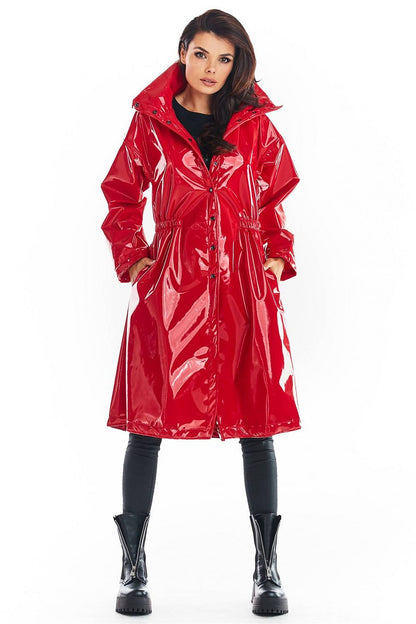 Vinyl Allure Luxe Lange Jas voor Vrouwen – Stijlvolle Vinyl Coat voor Elk Seizoen - PrizQ