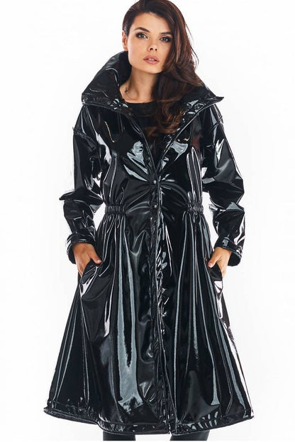 Vinyl Allure Luxe Lange Jas voor Vrouwen – Stijlvolle Vinyl Coat voor Elk Seizoen - PrizQ