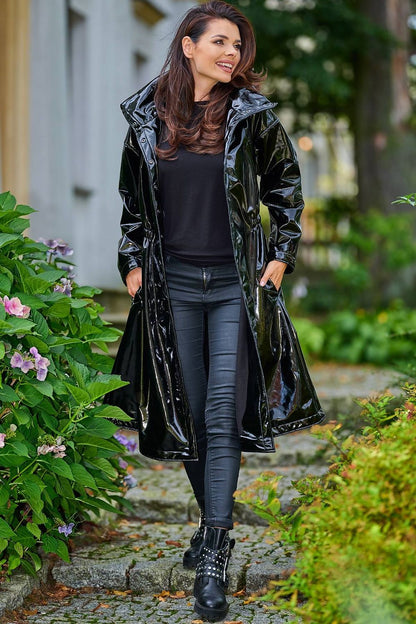 Vinyl Allure Luxe Lange Jas voor Vrouwen – Stijlvolle Vinyl Coat voor Elk Seizoen - PrizQ