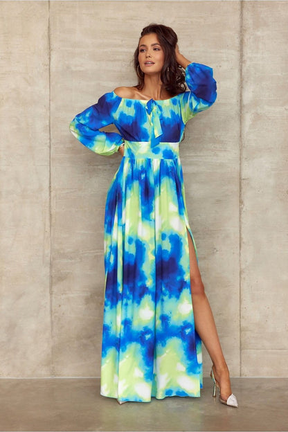 Bella Española Maxi Dress – Elegante Spaanse Jurk met Open Schouders en Split | Roco Fashion