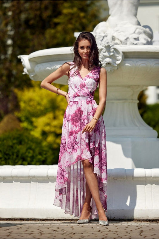 Envelora Elegance Maxi Jurk in bloemenprint met asymmetrische zoom en envelophalslijn