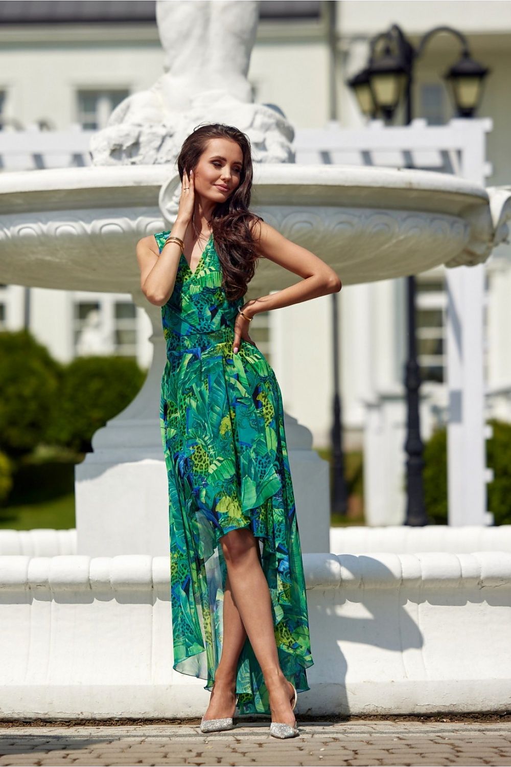 Envelora Elegance Maxi Jurk in bloemenprint met asymmetrische zoom en envelophalslijn
