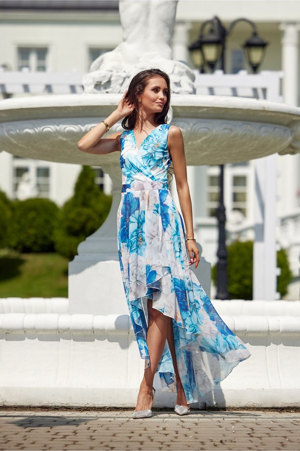 Envelora Elegance Maxi Jurk in bloemenprint met asymmetrische zoom en envelophalslijn