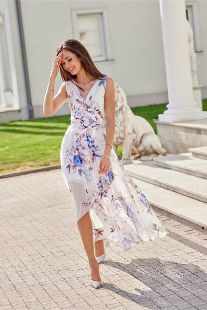 Envelora Elegance Maxi Jurk in bloemenprint met asymmetrische zoom en envelophalslijn