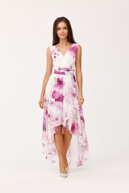 Envelora Elegance Maxi Jurk in bloemenprint met asymmetrische zoom en envelophalslijn