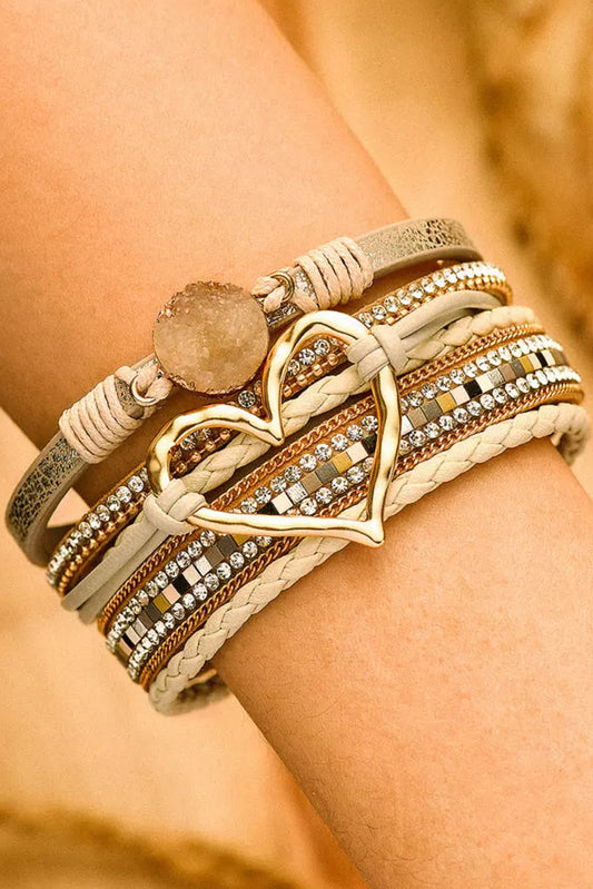 Bohemien armband met hart en strass stenen en magnetische sluiting - PrizQ