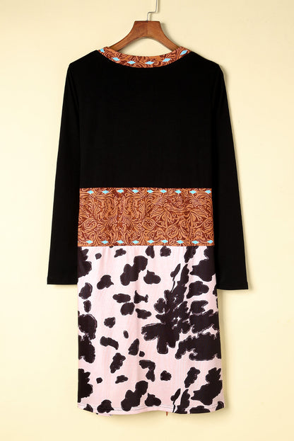 westers koeienprint patchwork vest - PrizQ