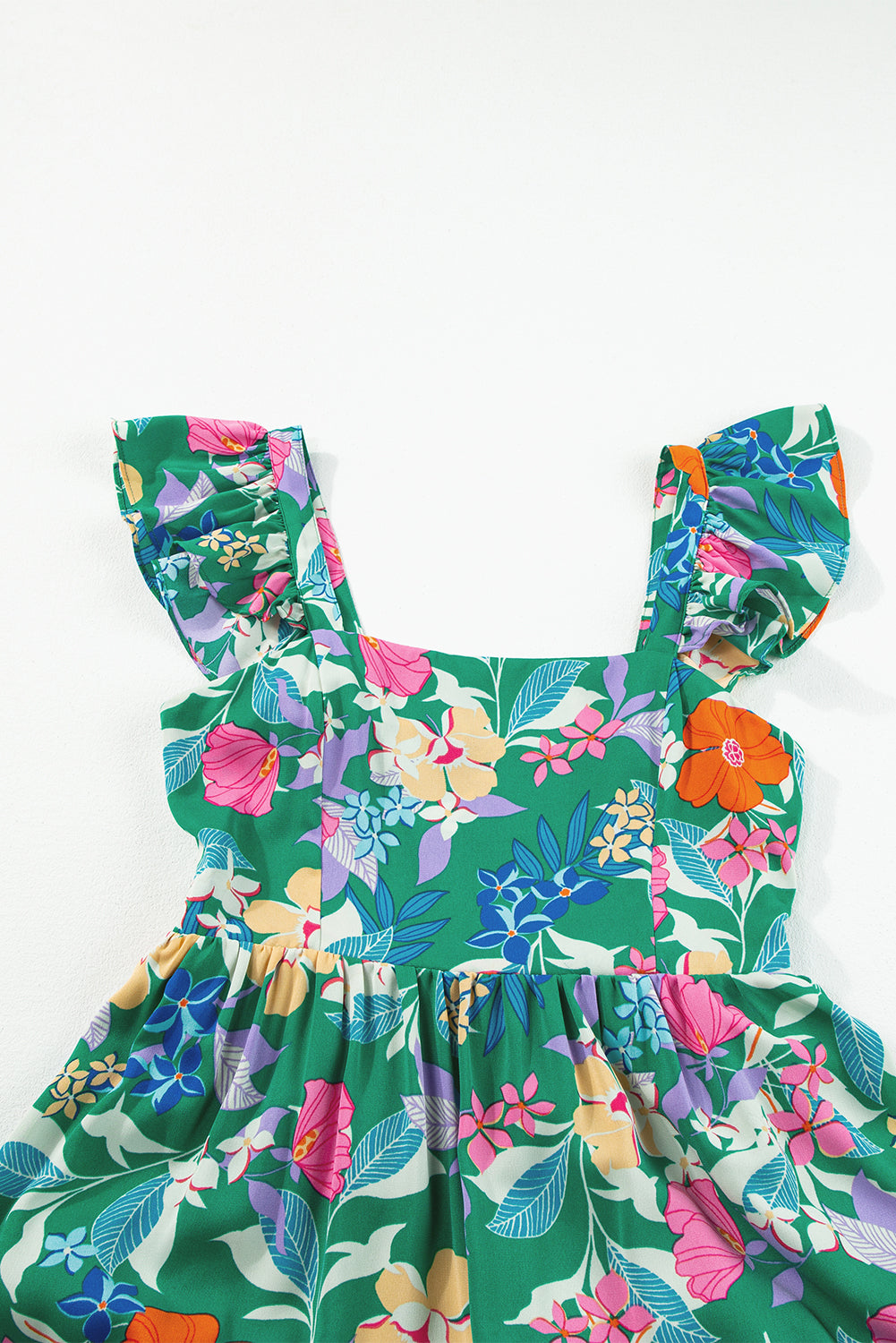 Roze mouwloze maxi-jurk met bloemenprint en ruches - PrizQ
